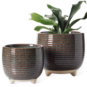 2-Pack Ceramic Plant Pots 5.1" & 6.4" - Succulent Plant Pots with Drainage Holes, Strainer, and Silicone Stopper - Indoor Planters - 1 of 4