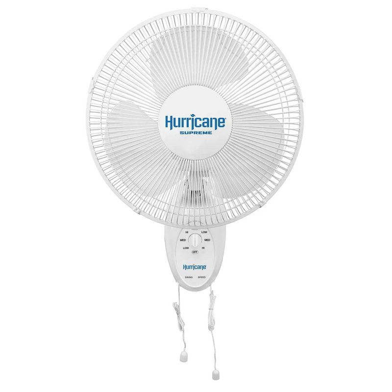 Hurricane Supreme 12 Inch 90 Degree Oscillating Indoor Wall Mounted 3 Speed Fan with Adjustable Tilt and Pull Chain Control, White (2 Pack), 2 of 7