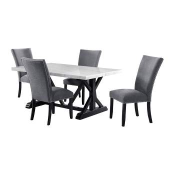5pc Stratton Standard Height Dining Set Table and 4 Chairs White/Charcoal - Picket House Furnishings