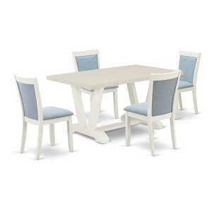 HomeStock 5-Piece Wire Brushed Linen White Finish Solid Wood Top Dining Table with 4 Upholstered Chairs - 1 of 4
