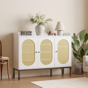 Coolmee Shoe Cabinet with 3 Rattan Doors, 7-Tier Freestanding Shoe Storage Organizer with Adjustable Shelves for Entryway, Hallway, Living Room - 1 of 4