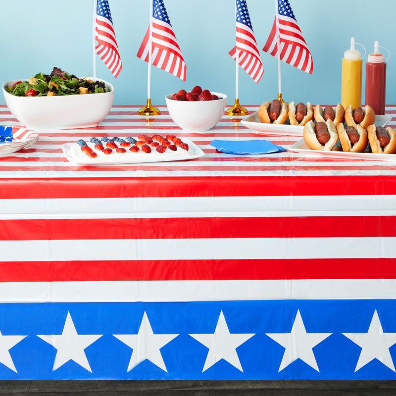 Blue Panda 3 Pack Patriotic American Flag Tablecloth for Memorial Day, 4th of July Party Decorations, 54 x 108 In, 2 of 7