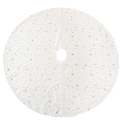 Ivory Embroidered and Sequined Polyester Christmas Tree Skirt, 54" Round