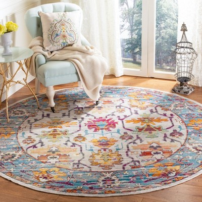 Bohemian Bliss Cream/Teal Oriental Round Rug - 7'x7'