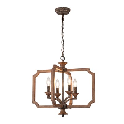 LLHZSY Farmhouse 4-Light Wood Drum Chandelier for Dining Room Ceiling Pendants-Antique Wood - W20 1/10" x H22 4/5"