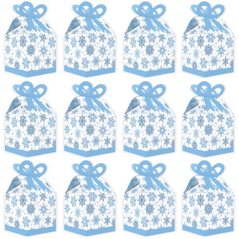 Big Dot of Happiness Blue Snowflakes - Square Favor Gift Boxes - Winter Holiday Party Bow Boxes - Set of 12, 5 of 9