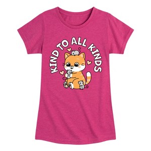 Girls' - Instant Message - Kawaii Cat with Mice Kind To All Kinds Fitted Short Sleeve Graphic T-Shirt - 1 of 4