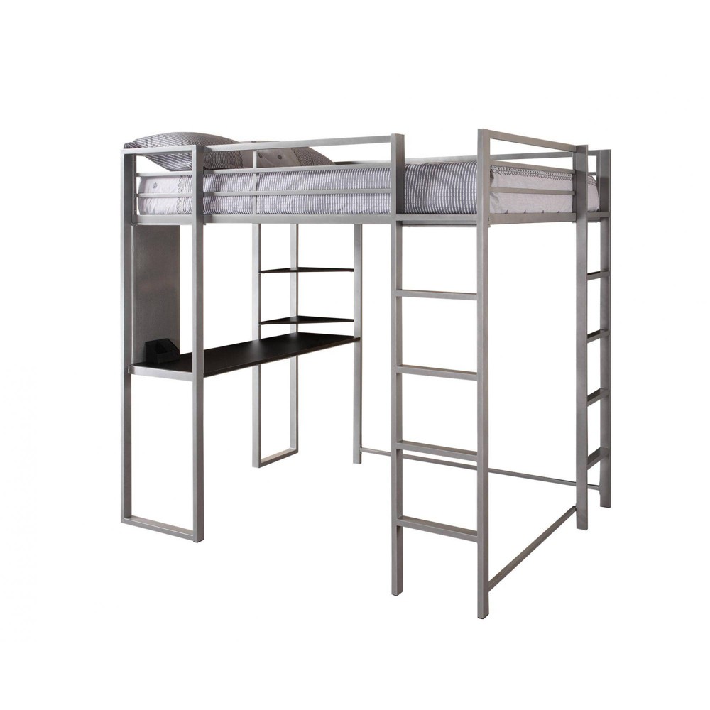 Full Adele Kids' Loft Bed with Desk Silver - Room & Joy: Metal Frame, Full Size, Bunk Bed with Desk, Ages 5+