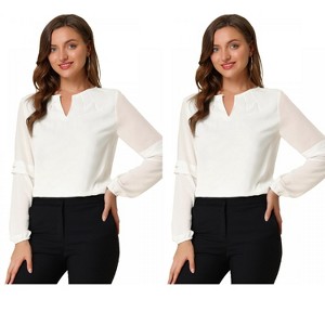 Allegra K Women's Chiffon Semi Sheer Keyhole Neck Elegant Work Blouse 2 Packs - 1 of 4