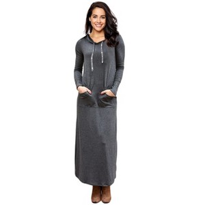 Women Long Sleeve Pullover Hoodie Dress Stripe Pocket Slim Sweatshirt Casual Maxi Dress - 1 of 4