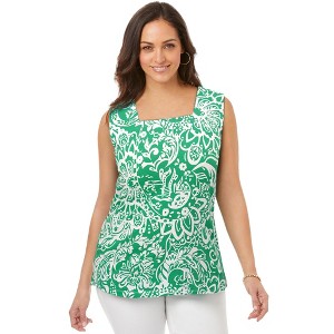 Jessica London Women's Plus Size Stretch Cotton Square Neck Tank - 1 of 4
