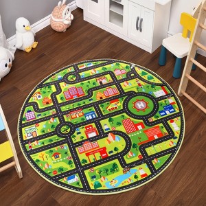 Nasitip Traffic Game City Street Map Area Rug for livingroom,Bedroom,Kids Playroom with  Machine Washable Non-Slip Carpet - 1 of 4