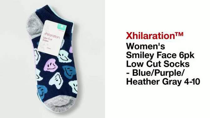 Women&#39;s Smiley Face 6pk Low Cut Socks - Xhilaration&#8482; Blue/Purple/Heather Gray 4-10, 2 of 5, play video