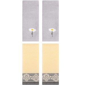 REGALWOVEN 4 Pcs Soft Absorbent Floral Pattern Hand Towels - 1 of 4