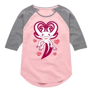 Girls' - Instant Message - Axolotl Heart Fins Shirt Tail Raglan Graphic T-shirt - 1 of 4