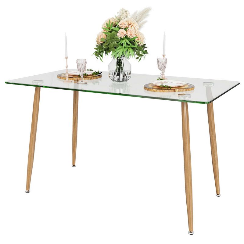 Costway Modern Glass Dining Table Rectangular Dining Room Table W/Metal Legs For Kitchen, 1 of 13