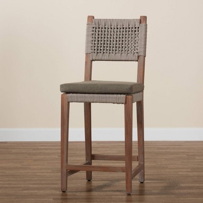 Gray Woven Rope and Mahogany Counter Stool