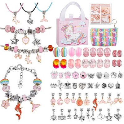 MOVSSOU Charm Bracelet Making Kit Jewelry Making Kit 66 Pcs Gifts for Ages 6 7 8 9 10 Girls