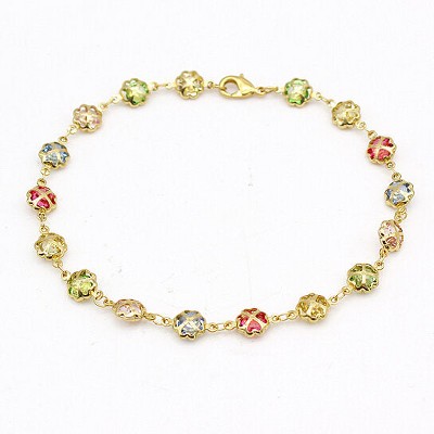 RMZ GOLD NYC 18K GOLD FILLED HIGH POLISH FINSH GOLD MULTI COLOR CRYSTAL ANKLET