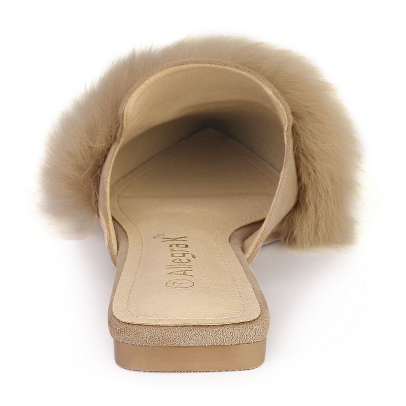 Allegra K Women's Pointed Toe Faux Fur Slip on Flat Slide Mules, 4 of 7