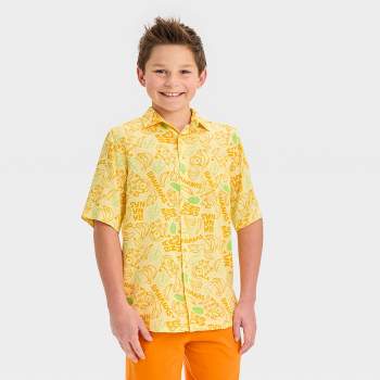 Boys' Minions Woven Button Down Short Sleeve Shirt - Yellow