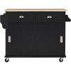 PAGED Dining Room Cabinet with Rubber Wood Drop-Leaf Countertop, Concealed Sliding Barn Door, 4 Wheels with Storage Cabinet and 2 Drawers - 3 of 4