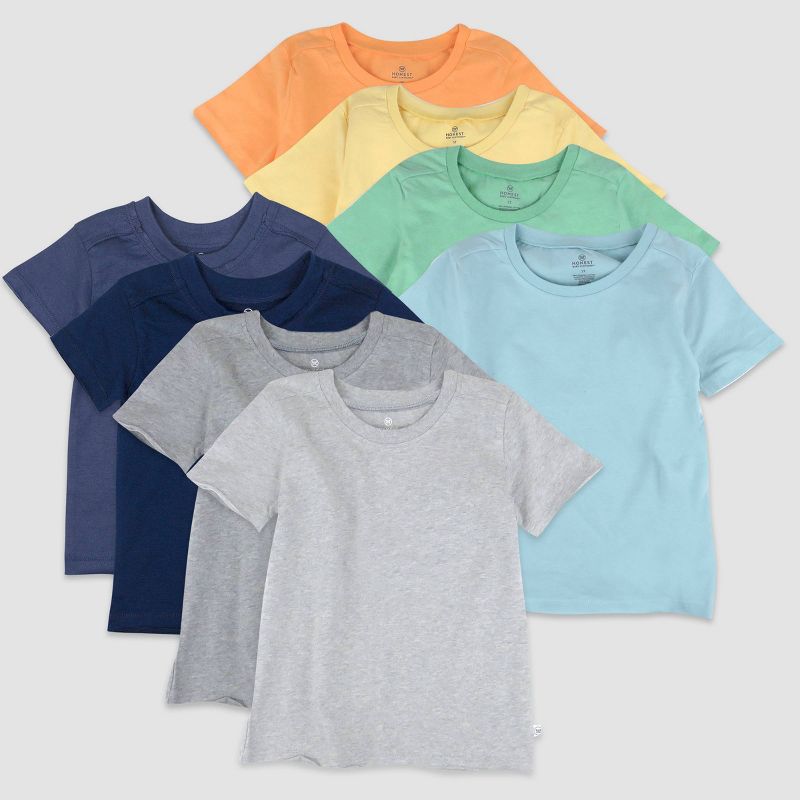 Honest Baby Boys' 8pk Rainbow Organic Cotton Short Sleeve T-Shirt - Blue/Gray/Yellow, 1 of 4