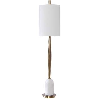 Uttermost Modern Buffet Table Lamp 40" Tall Antique Brass Marble White Linen Hardback Drum Shade Bedroom Living Room Nightstand