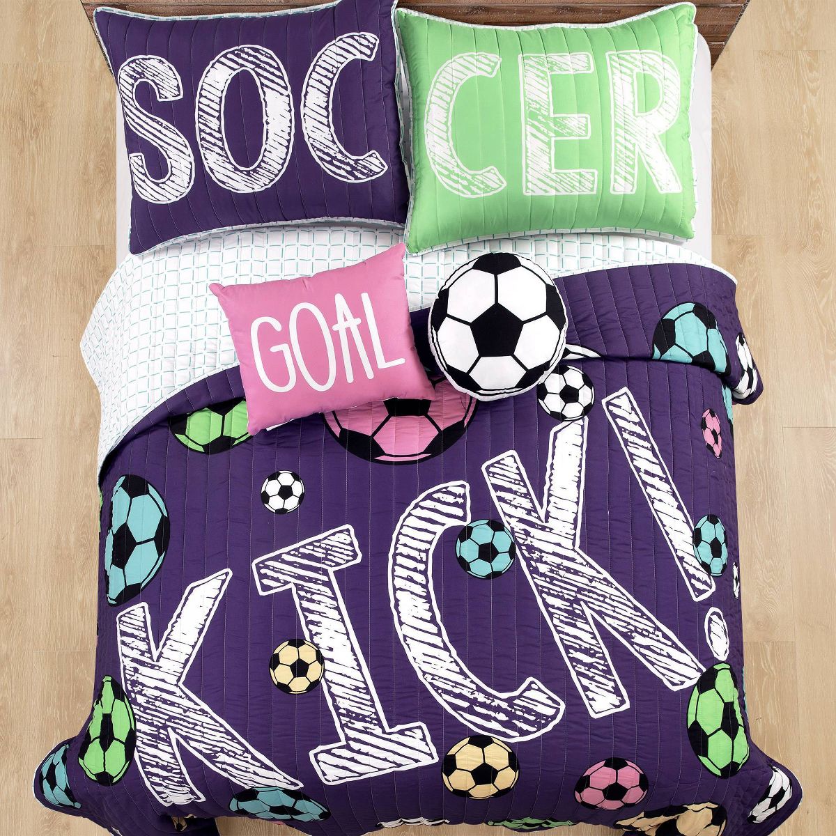 Kids' Girls Soccer Kick Reversible Oversized Quilt Set Purple - Lush Décor - thumbnail 2