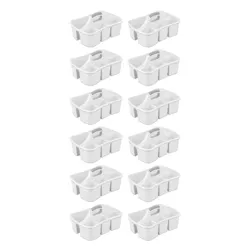 Sterilite Versatile Multi Use Large Home Divided Plastic Storage Tote Caddy with 4 Compartments and Carry Handle for Bathrooms, Dorms, White (12 Pack)