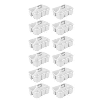 Sterilite Divided Ultra Caddy, Plastic, Portable Storage to Hold Bathroom  and Cleaning Supplies, 5 Large Compartments and Handle, White, 6-Pack