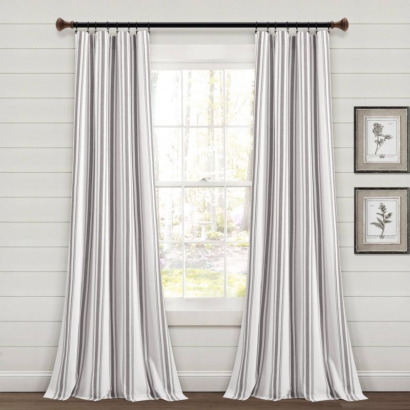 Set of 2 (84"x42") Farmhouse Striped Yarn Dyed Eco-Friendly Recycled Cotton Window Curtain Panels - Lush Décor, 1 of 9