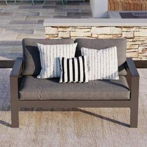 Heynemo 2-Seat Aluminum Outdoor Patio Loveseat Furniture Set With Faux Wooden, Aluminum Sofa Chair Conversation Furniture With Cushions - 1 of 4