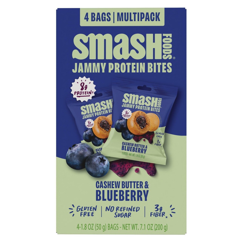 Smash Foods Gluten Free Cashew Butter & Blueberry Jam Protein Bites - 8g Protein - 7.1oz/4pk