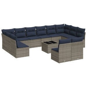 vidaXL Patio Sofa Set with Cushions 13 Piece, Sectional Sofa with Glass Table, Outdoor Conversation Set, Modern Style, Gray Poly Rattan - 1 of 4