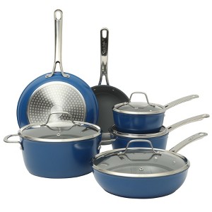 Sur La Table Kitchen Essentials Cool Commune Hard Anodized 10 Piece PFA Free Ceramic Non stick Interior Cookware Set - 1 of 4