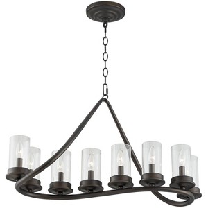 Franklin Iron Works Heritage Bronze Linear Pendant Chandelier 29 3/4" Wide Farmhouse Rustic Glass Shade 8-Light Fixture for Dining Room Kitchen Island - 1 of 4