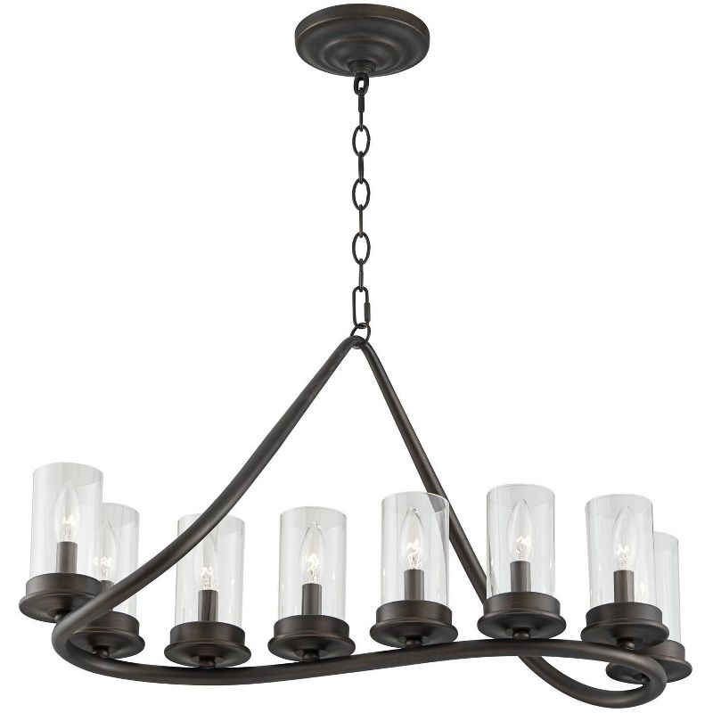 Franklin Iron Works Heritage Bronze Linear Pendant Chandelier 29 3/4" Wide Farmhouse Rustic Glass Shade 8-Light Fixture for Dining Room Kitchen Island, 1 of 9