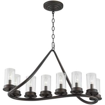 Franklin Iron Works Heritage Bronze Linear Pendant Chandelier 29 3/4" Wide Farmhouse Rustic Glass Shade 8-Light Fixture for Dining Room Kitchen Island