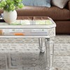 LIVAREEmlen Modern Silver Mirrored Coffee Table, Vintage Carved Elements, Rectangle Glass Tea Table for Living Room and Office (24" D x 48" W x 18" H) - 4 of 4