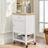 Mshliw Utility Rolling Kitchen Cart with Rubberwood Top, Narrow Butcher Block Island on Wheels with Drawer, Cabinet & Open Shelf for Small Kitchens - 4 of 4