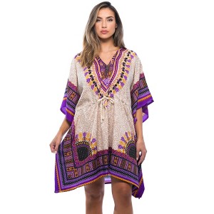 Riviera Sun Womens Short Caftan Dress with African Dashiki Print - 1 of 3