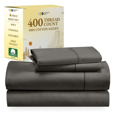 Cotton Sheets Set - Softest 400 Thread Count Bed Sheets, 100% Cotton Sateen, Cooling, Deep Pocket by California Design Den