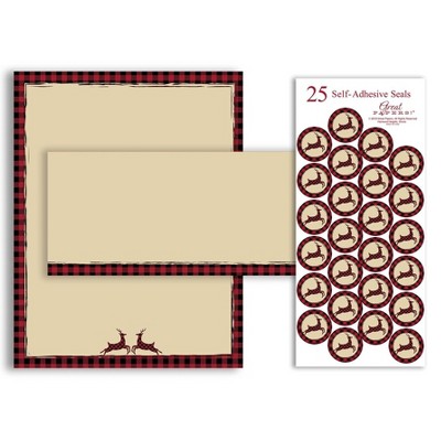 25ct Buffalo Plaid Reindeer Stationery Kit