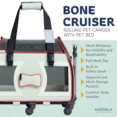 Medium Gray and Red Soft-Sided Rolling Pet Carrier