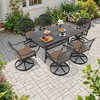 7-Piece Rectangle Cast Aluminum Outdoor Patio Dining Set with Swivel Chairs & Brown Cushions & Umbrella Hole - 4 of 4