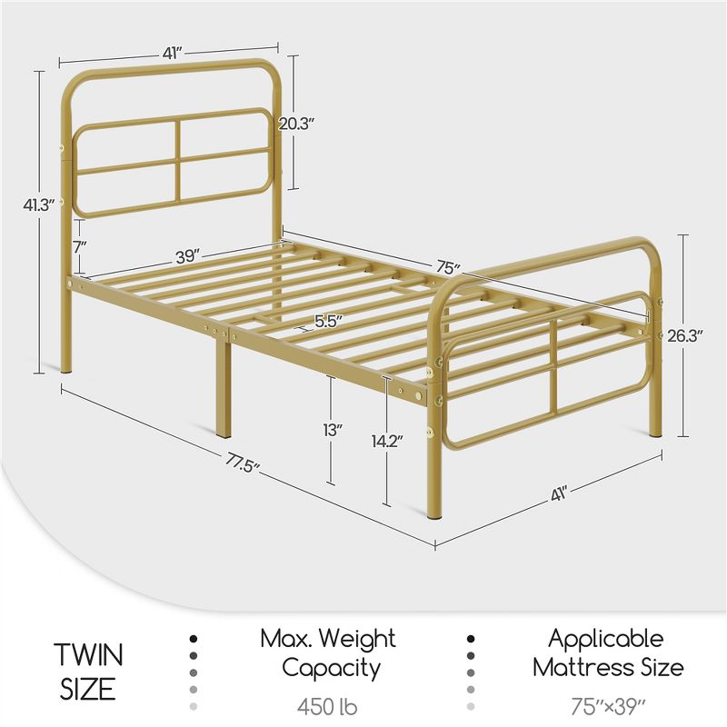 Yaheetech Modern Metal Platform Bed with Geometric Patterned Headboard, 4 of 12