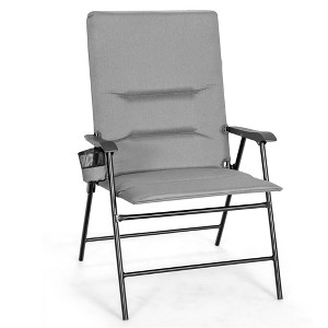 Costway Patio Padded Folding Portable Chair Camping  Dining Outdoor Beach Chair Grey\Brown - 1 of 4