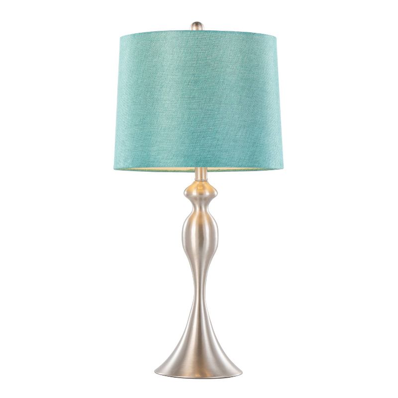 LumiSource (Set of 2) Ashland 27&#34; Contemporary Metal Table Lamps Brushed Nickel with Turquoise Textured Linen Shade from Grandview Gallery, 3 of 6
