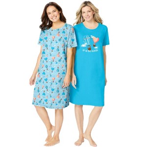 Dreams & Co. Plus Size 2-Pack Short-Sleeve Sleepshirt - 1 of 4